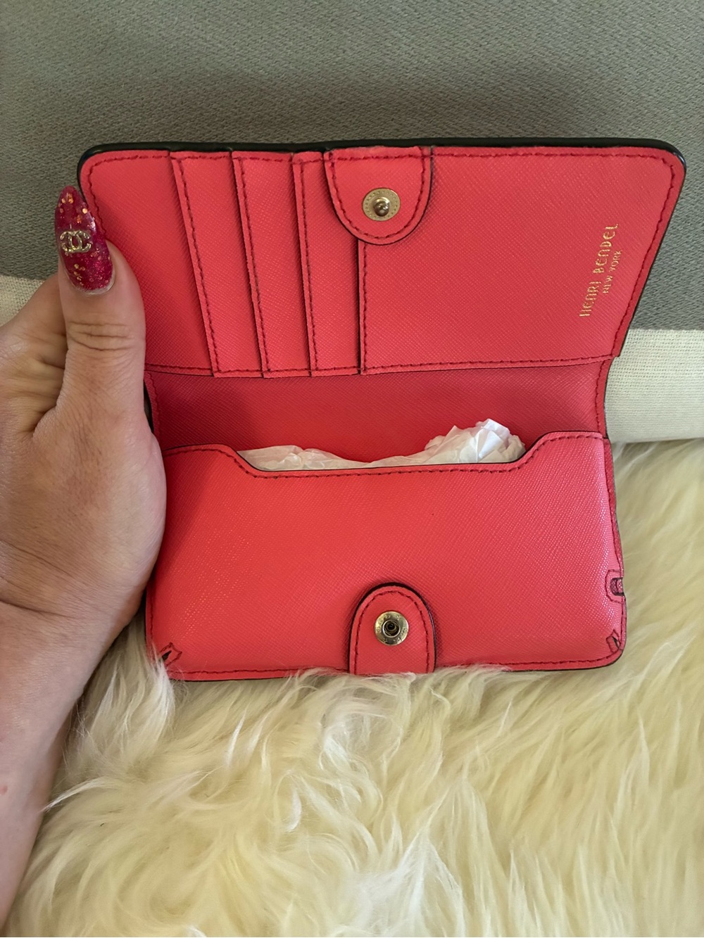 henri bendel coral pink floral applique wallet - Picture 15 of 16
